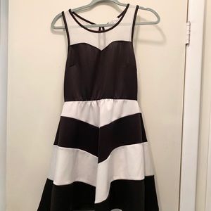 Black and White Striped A-Line Dress Flattering